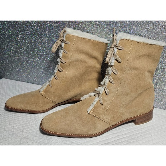 Talbots Shoes - Talbots Women's Tan Suede Lace Up Shearling Lined Ankle Boots Size 8B NWOT